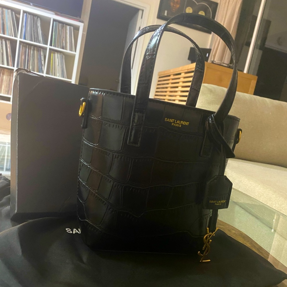 Black Crocodile mini crossbody body.